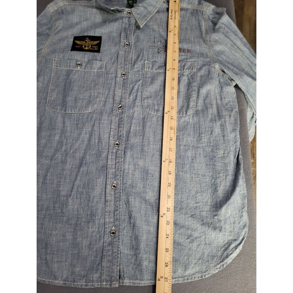 Ralph Lauren Jeans Co. Chambray Denim Shirt Anchor Nautical Logos Womens XL y2k - Picture 6 of 8